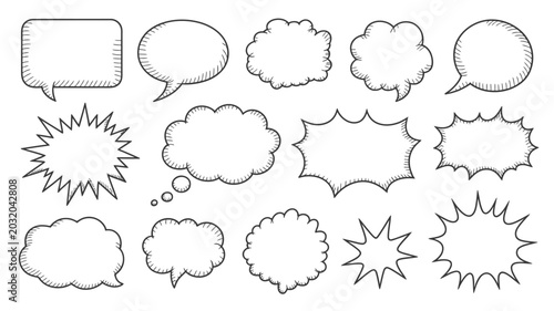 Εκτύπωση καμβά Collection of hand drawn speech bubbles and thought balloons on a white backgrou