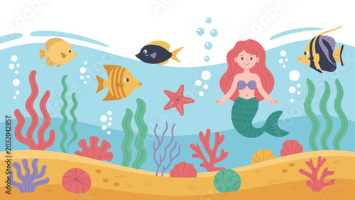 Foto Mermaid And Marine Life A Colorful Vector Illustration For Children s Designs se