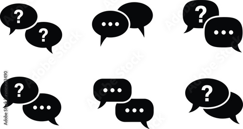 Black silhouette of chat bubbles with question marks and dots