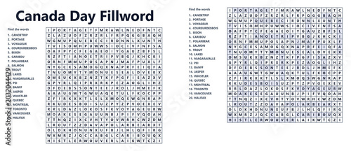 Tableau sur toile Word search puzzle grid featuring Canada Day themed words