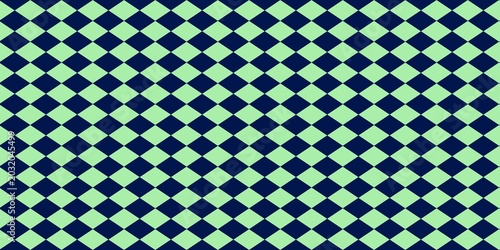 Seamless geometric pattern featuring a dark blue and light green argyle diamond checkerboard design, perfect for  backgrounds, textile textures, and abstract surface wallpapers.