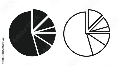 Obraz na płótnie Pie chart silhouettes with six segments black and white line art