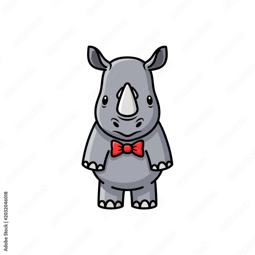 Obraz premium Cute gray rhinoceros wearing a red bowtie