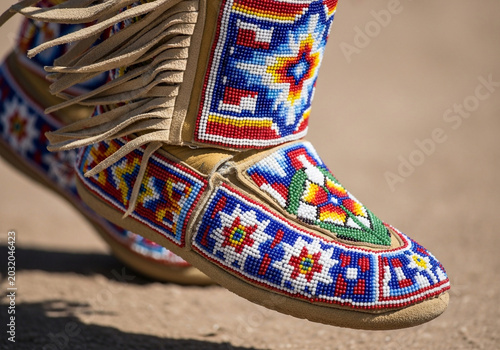 Colorful Native American beaded moccasin footwear