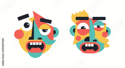 Obraz na plátně Colorful cartoon faces with expressions.