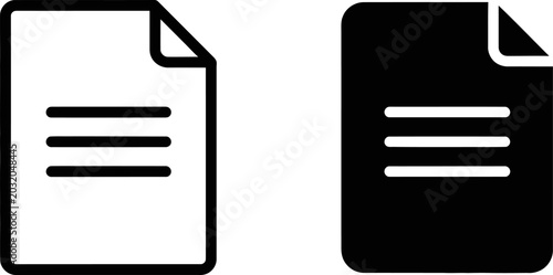 Document icon with text lines and folded corner on white and black background