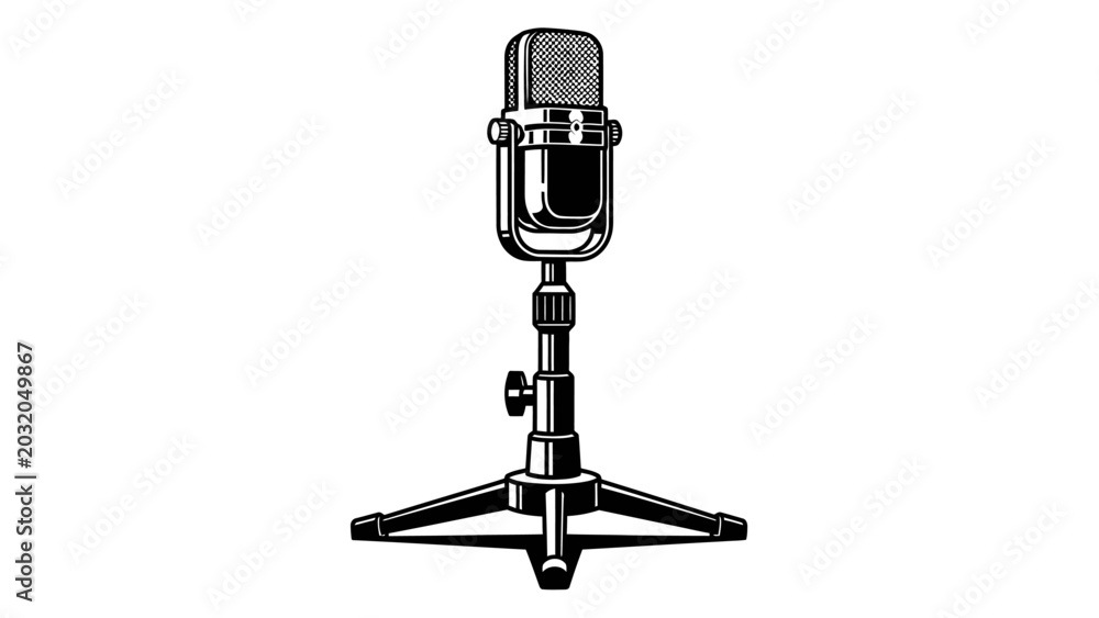 Fototapeta premium Vintage Studio Microphone Icon on Tripod Stand