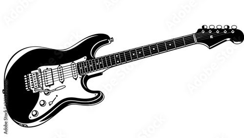 Cuadro en lienzo Black and White Vector Illustration of an Electric Guitar