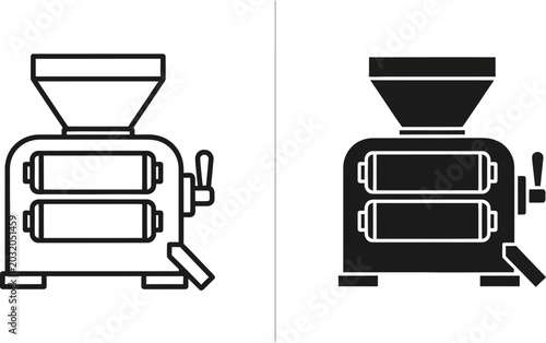 Obraz na plátně Grain sorter machine with hopper and rollers during processing on a white backgr