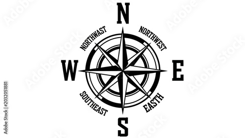 Quadro su tela Vintage Nautical Compass Rose Illustration with Typographical Errors