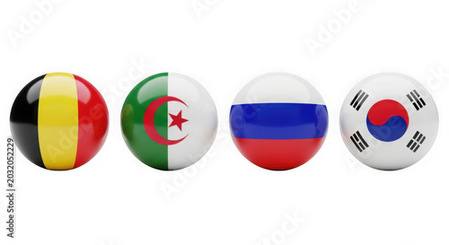 Set of 3d round glossy national flags of belgium algeria russia south korea isolated on transparent background