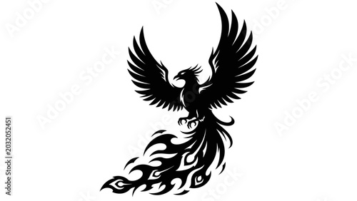 Fotografi Black Silhouette of a Rising Phoenix Bird