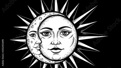 Foto Mystical Sun and Moon Celestial Illustration