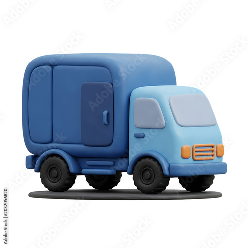 Stylized blue toy truck with rounded edges, ideal for children's content and delivery-themed visuals.