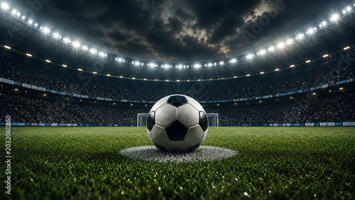 Foto Hyper-realistic studio-style shot of a shining golden soccer ball on a stadium pitch