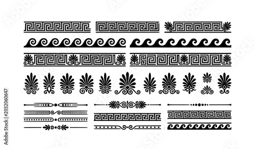 Foto Ancient Greek meander and wave border vector set with classical ornaments