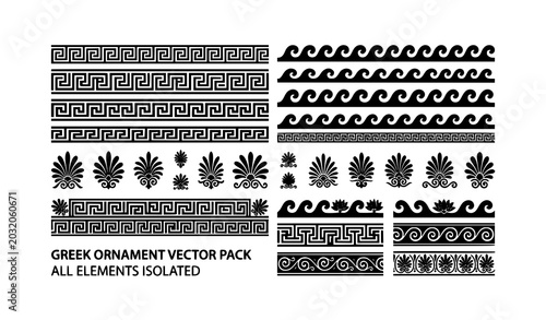 Foto Artistic ancient Greek meander borders with wave ornament vector collection