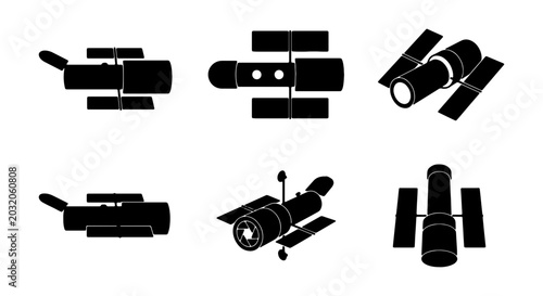 Foto Space Telescope Icons, Hubble Satellite Vector Set, Astronomy Exploration Graphi
