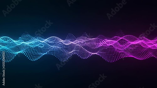 Digital sound wave visualization with blue and purple particles