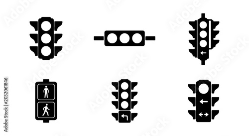 Foto Traffic Light Icons Set, Signal Controls, Road Safety Symbols, Vector Graphics