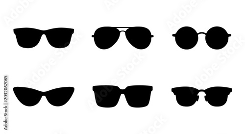 Canvas Print Black Sunglasses Collection, Various Styles, Modern Eyewear Icons, Summer Fashio