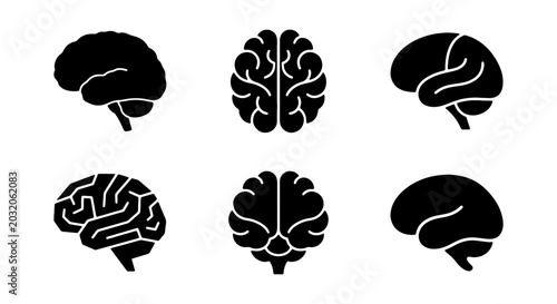 Bild auf Leinwand Brain Icons Set, Medical Science Silhouette Graphics, Neural Network Vector Art