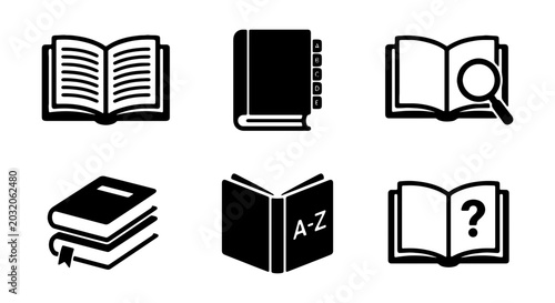 Bild auf Leinwand Book Icons Set, Open & Closed Volumes, Knowledge & Learning Symbols