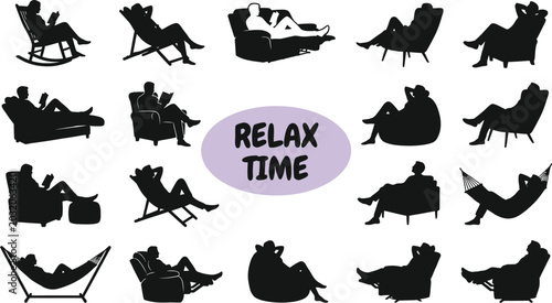 Canvastavla Relaxation Silhouette Collection People Lounging In Various Seating Positions