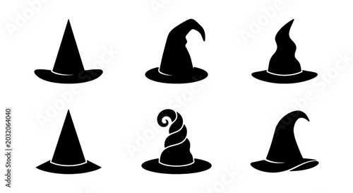 Bilde på lerret Witch Hats Collection, Magical Headwear Silhouettes, Spooky Halloween Icons, Fan