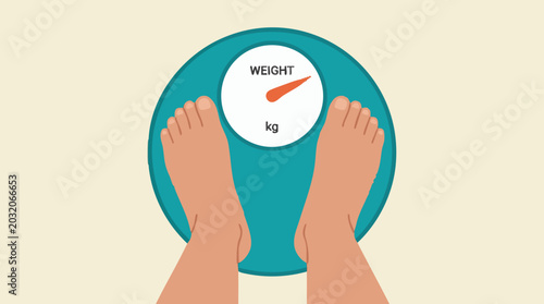Bild auf Leinwand Feet standing on a weight scale measuring body mass in kilograms