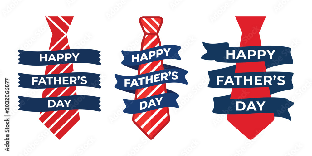 Fototapeta premium Happy father's day tie graphic set design with neckties and ribbons