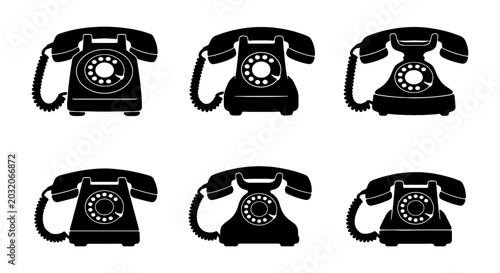 Canvas Print Retro Rotary Dial Telephones, Vintage Communication Icons, Classic Black Phone S