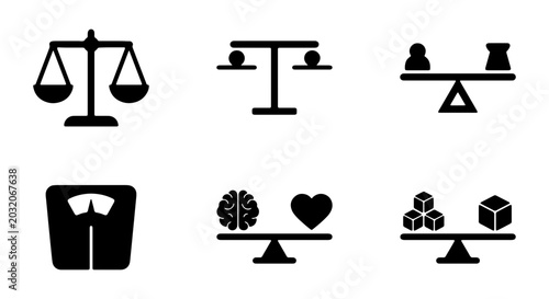 Tableau sur toile Balance scale vector icon set, justice, weight, equality, and comparison symbols