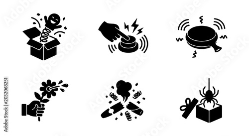 Bild auf Leinwand Prank Icons, Practical Joke Vector Set, Funny Gag Symbols, April Fools' Day Coll