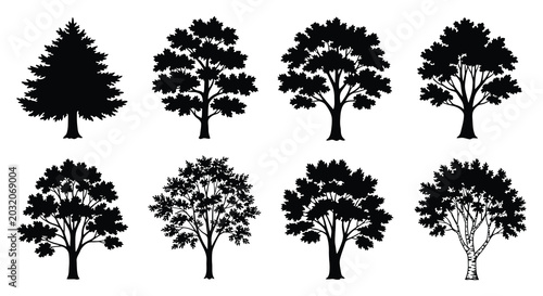 Photos Tree silhouettes collection black vector graphics on a white background