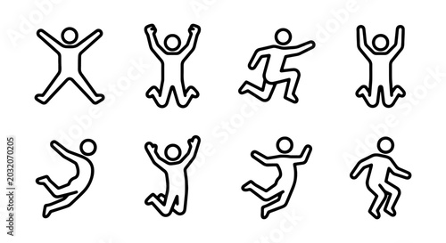 Obraz na plátně Jumping people icon set, dynamic human figures, active lifestyle vector collecti