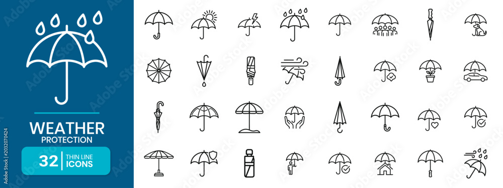 Obraz premium Umbrella Types And Weather Protection Minimalist Outline