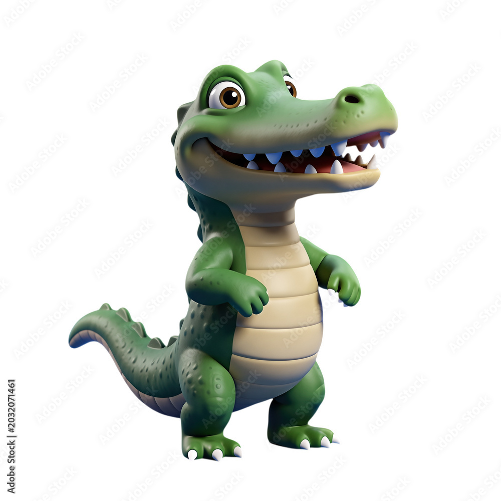 Fototapeta premium Cute Cartoon Alligator Standing Upright Smiling Vector Illustration Isolated on Transparent Background