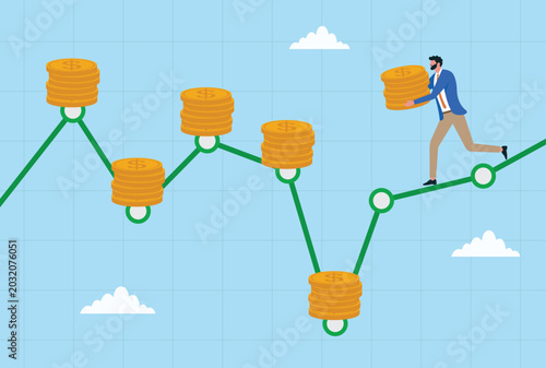 Canvas Print Stock market volatility and dollar cost averaging concept with businessman carry