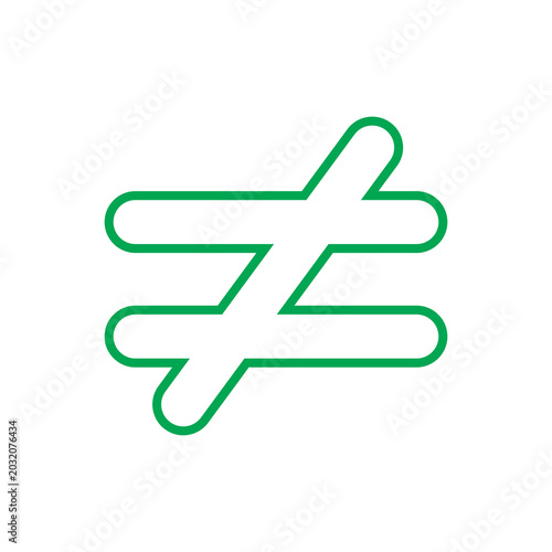 Photos Not equal sign in green represents mathematical inequality and logical differentiation for technical documentation