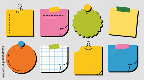 Foto Collection Of Colorful Sticky Notes With Fasteners A Flat Vector Illustration ad