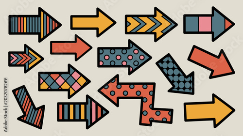 Bild auf Leinwand Assorted patterned arrows colorful vector illustration on a neutral background a