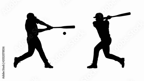 Valokuva Baseball player silhouettes depict athletes in mid swing against a white backgro