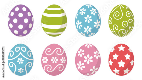 Obraz na płótnie Colorful decorated eggs vector illustration with patterned surfaces on a white b