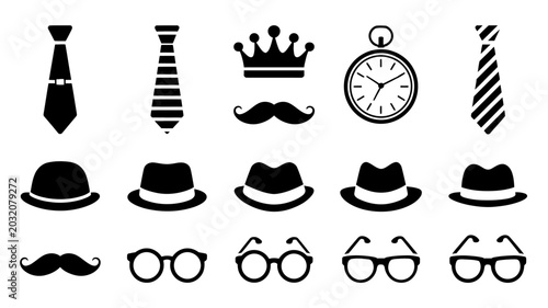 Tableau sur toile Gentleman s Accessories Collection Black Silhouette Icons On White Background bo