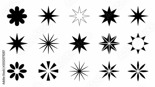 Fotografi Starburst shapes collection black and white vector illustration on a white backg