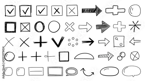 Foto Collection Of Hand drawn Icons On A White Background checkmark icon cross square
