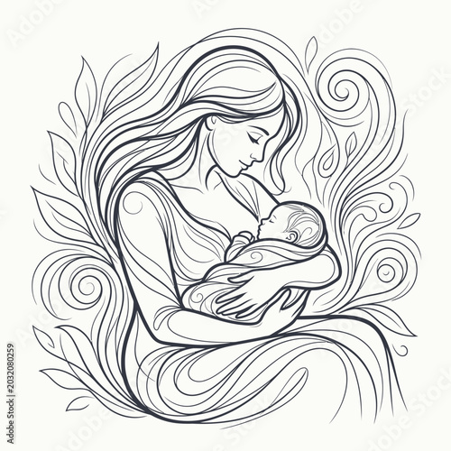 Foto A mother tenderly breastfeeding her baby.