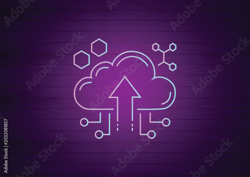 Cloud Computing Neon Icon Vector Illustration for Modern Digital Cloud Technology