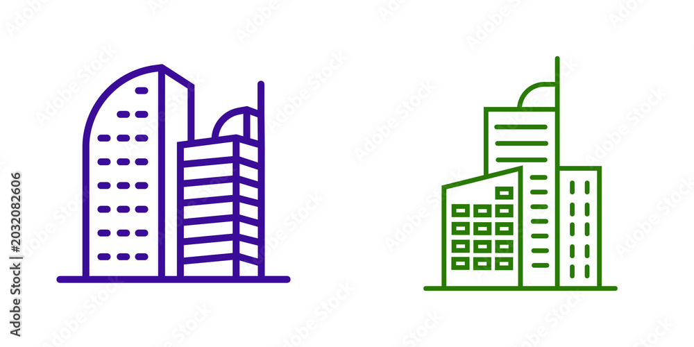 Naklejka premium Modern City Buildings Icon Set, isolated on transparent background